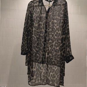 Pink Blush Leopard Maternity Button up Blouse Lg